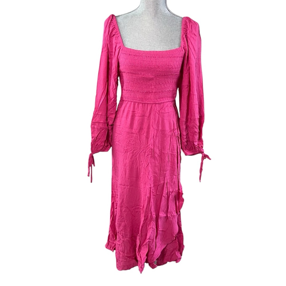 BOG Collective Pink Smocked Long Sleeve midi dress size Medium NEW with tags!